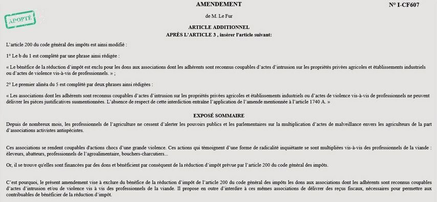 Amendement du député Marc Le Fur adopté en commission des finances le 5 octobre 2022